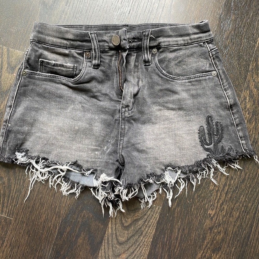 blankNYC washed black frayed denim shorts